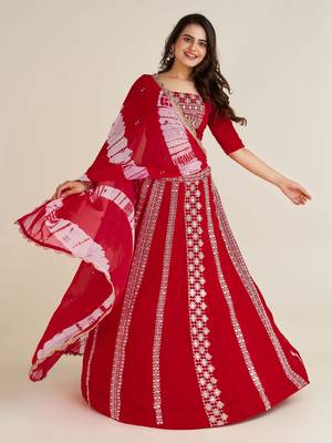 Vibrant Crimson Red Gota Patti Lehenga Set 4