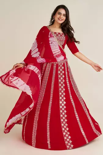 Vibrant Crimson Red Gota Patti Lehenga Set