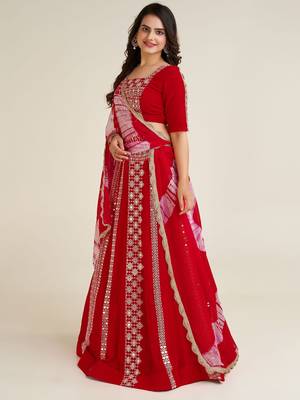 Vibrant Crimson Red Gota Patti Lehenga Set 5