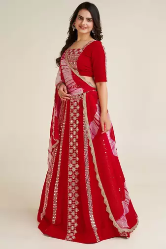 Vibrant Crimson Red Gota Patti Lehenga Set