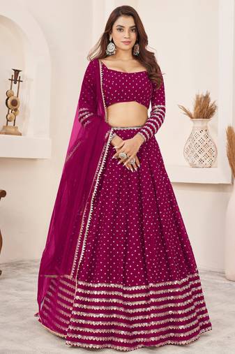 Rani Pink Color Sequins Georgette Function Wear Lehenga Choli
