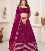 Rani Pink Color Sequins Georgette Function Wear Lehenga Choli