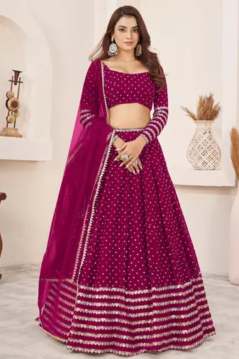 rani pink color sequins georgette lehenga set choli with dupatta