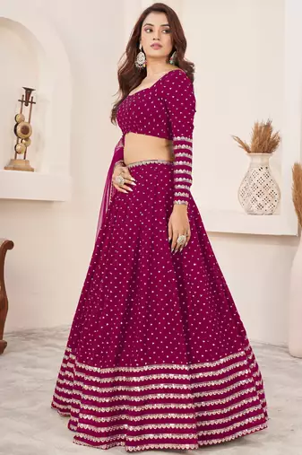 rani pink color sequins georgette lehenga set choli with dupatta