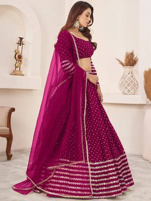 rani pink color sequins georgette lehenga set choli with dupatta 4