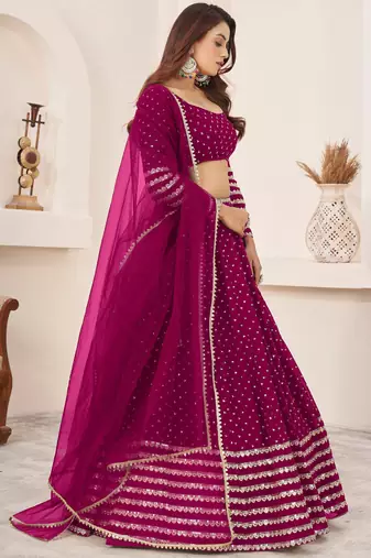 rani pink color sequins georgette lehenga set choli with dupatta