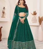 green color sequins work georgette lehenga set choli with dupatta