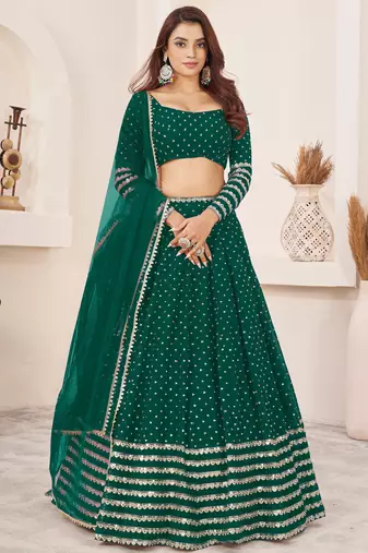 green color sequins work georgette lehenga set choli with dupatta