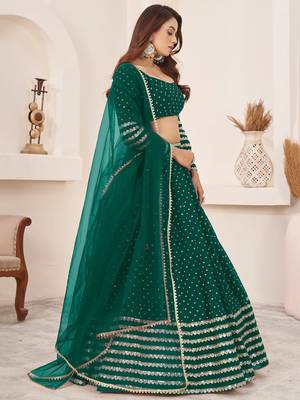 green color sequins work georgette lehenga set choli with dupatta 4