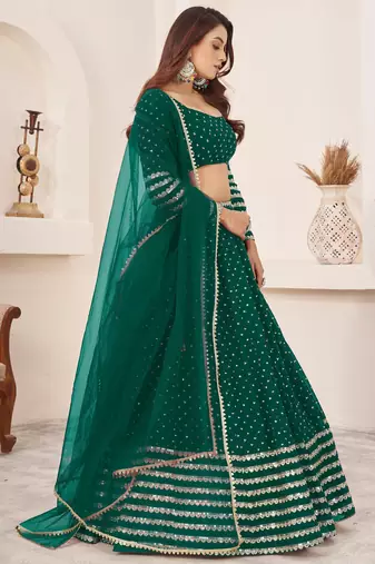 green color sequins work georgette lehenga set choli with dupatta