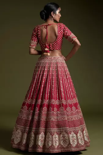 red sequins work silk lehenga set choli with dupatta with dupatta