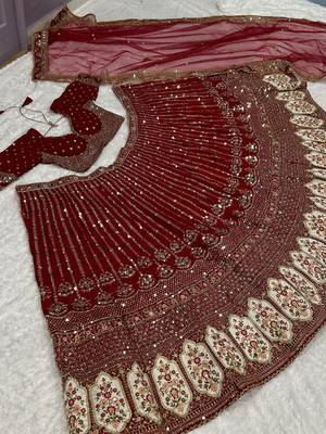 red sequins work silk lehenga set choli with dupatta with dupatta 4