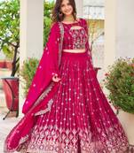 Rani Pink Embroidered Georgette Wedding  Wear Lehenga Choli