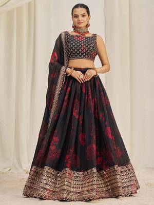 black sequins organza event lehenga set choli with dupatta with dupatta 3