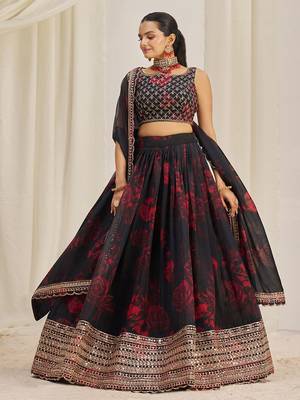 black sequins organza event lehenga set choli with dupatta with dupatta 4