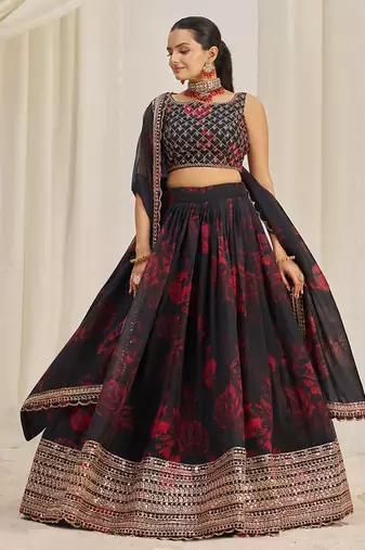 black sequins organza event lehenga set choli with dupatta with dupatta