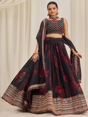 black sequins organza event lehenga set choli with dupatta with dupatta 5