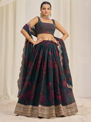 teal green organza lehenga set choli with dupatta with dupatta 1