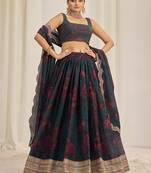 Teal Green Organza Function Wear Lehenga Choli With Dupatta