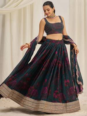 teal green organza lehenga set choli with dupatta with dupatta 5