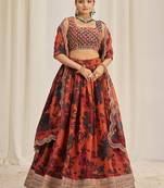 Orange Sequins Organza Party Wear Lehenga Choli With Dupatta