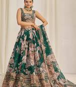 green sequins organza festival lehenga set choli with dupatta with dupatta