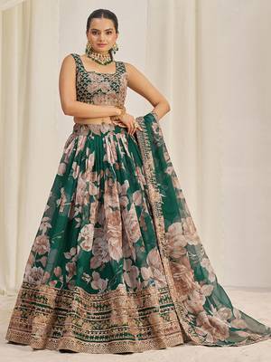 green sequins organza festival lehenga set choli with dupatta with dupatta 3