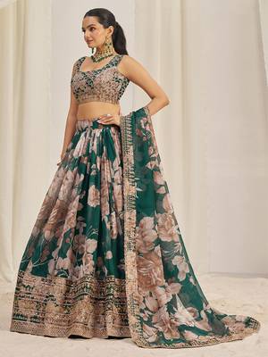 green sequins organza festival lehenga set choli with dupatta with dupatta 4