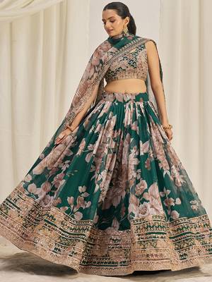 green sequins organza festival lehenga set choli with dupatta with dupatta 5