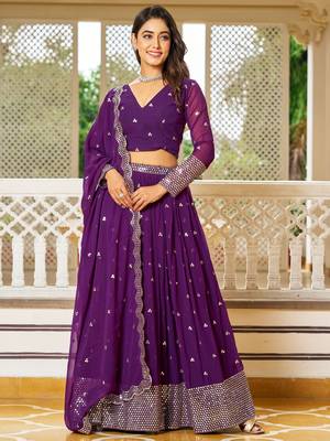 Purple Sequins Work  Georgette Event Wear Lehenga Choli 1