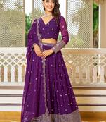 Purple Sequins Work  Georgette Event Wear Lehenga Choli