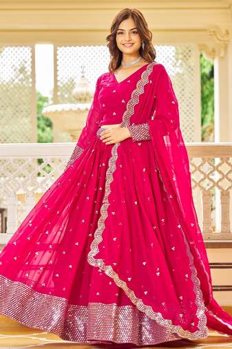 Pink Sequins Work  Georgette Wedding Wear Lehenga Choli