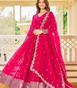 Pink Sequins Work  Georgette Wedding Wear Lehenga Choli