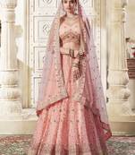 Peach Color Thread Work Net Engagement  Wear Lehenga Choli