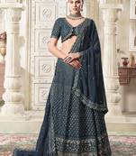 Teal Blue Thread Work Georgette  Function Wear Lehenga Choli