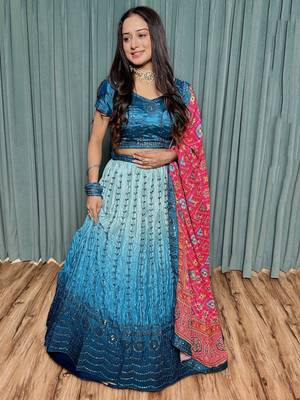 Blue Ombre Georgette Lehenga Choli 1
