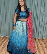 blue sequins work silk lehenga set choli with dupatta with dupatta