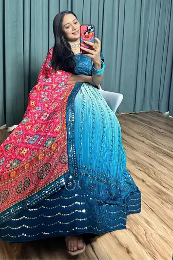 Blue Ombre Georgette Lehenga Choli