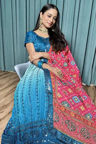 Blue Ombre Georgette Lehenga Choli