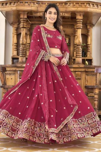   Rani Pink Sequins  Georgette Navratri Wear Lehenga Choli