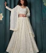 Off-White Embroidered Georgette Wedding Wear Lehenga Choli