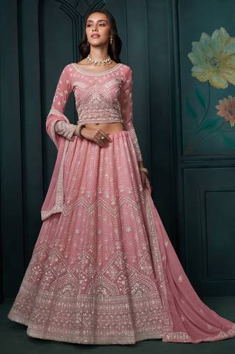 Dusty Pink Sequins Georgette Engagement Wear Lehenga Choli