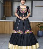 Black Mirror Work Cotton Navratri Lehenga With Long Top