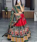 Red Patola Print Navratri Wear Lehenga Choli With Dupatta