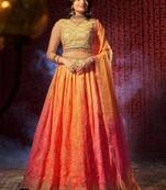 Orange Printed Organza Reception Lehenga Choli With Dupatta