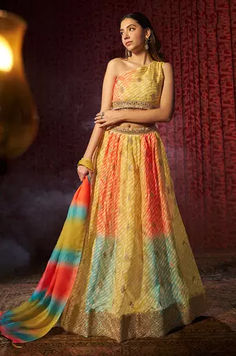 yellow organza lehenga set choli with dupatta with dupatta