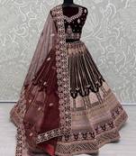 Wine Color Velvet Bridal Lehenga Choli With Dupatta