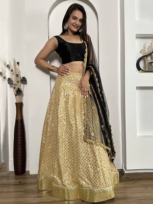 black sequins silk lehenga set choli with dupatta with dupatta 1