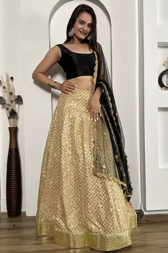 black sequins silk lehenga set choli with dupatta with dupatta