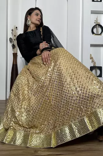 black sequins silk lehenga set choli with dupatta with dupatta